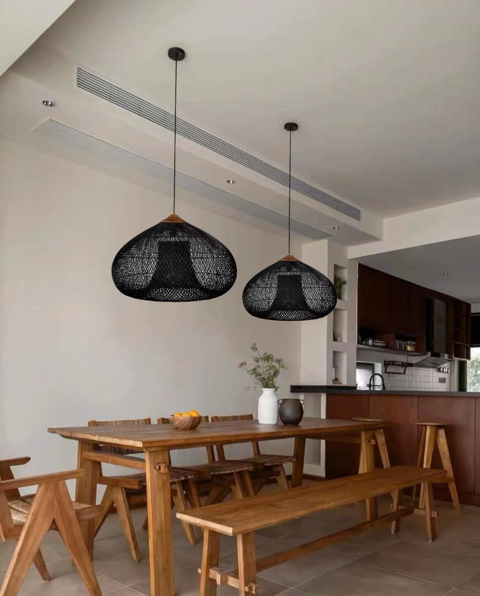 Ceiling Natural Rattan Pendant Lamp - 50 cm - Black