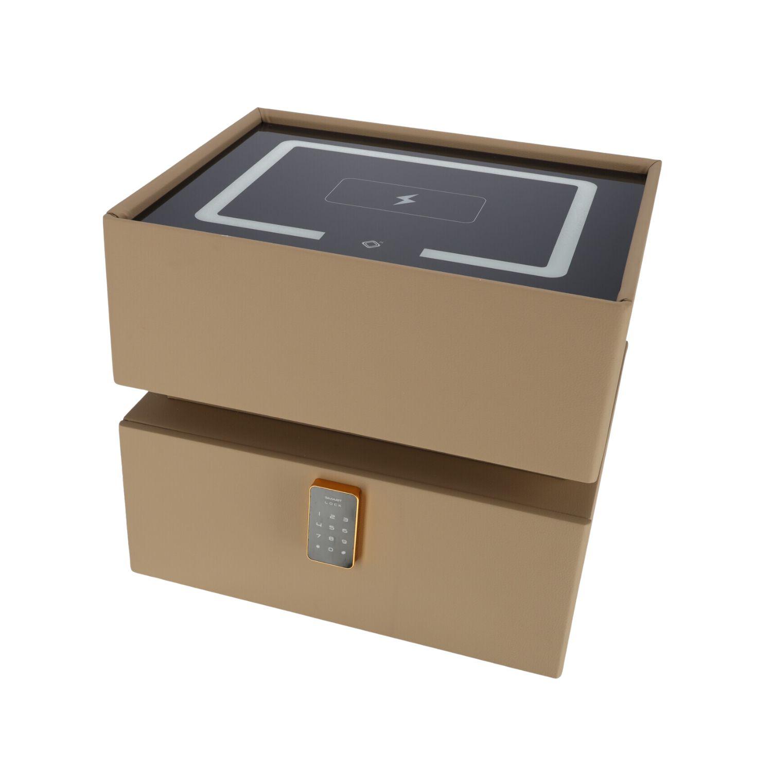 Smart Nightstand with LED Lighting and Wireless Charging - dark beige