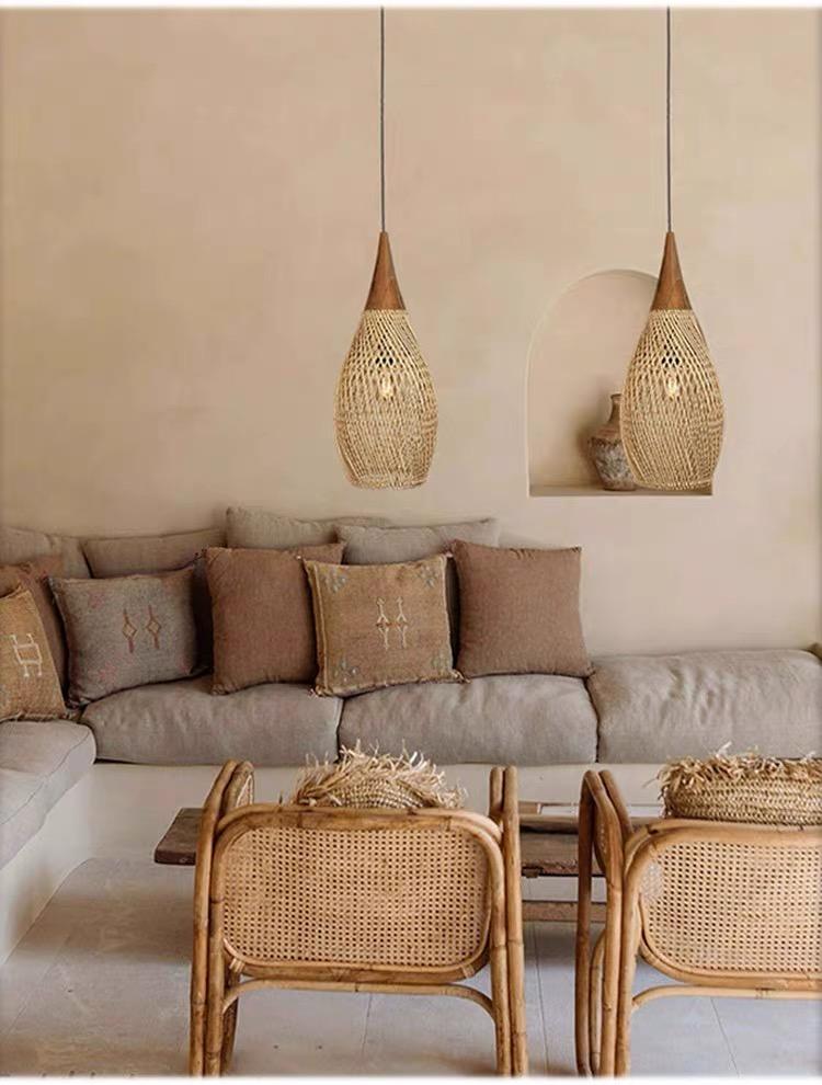 Rustic Rattan Pendant Lamp - 35 cm (Natural Color)