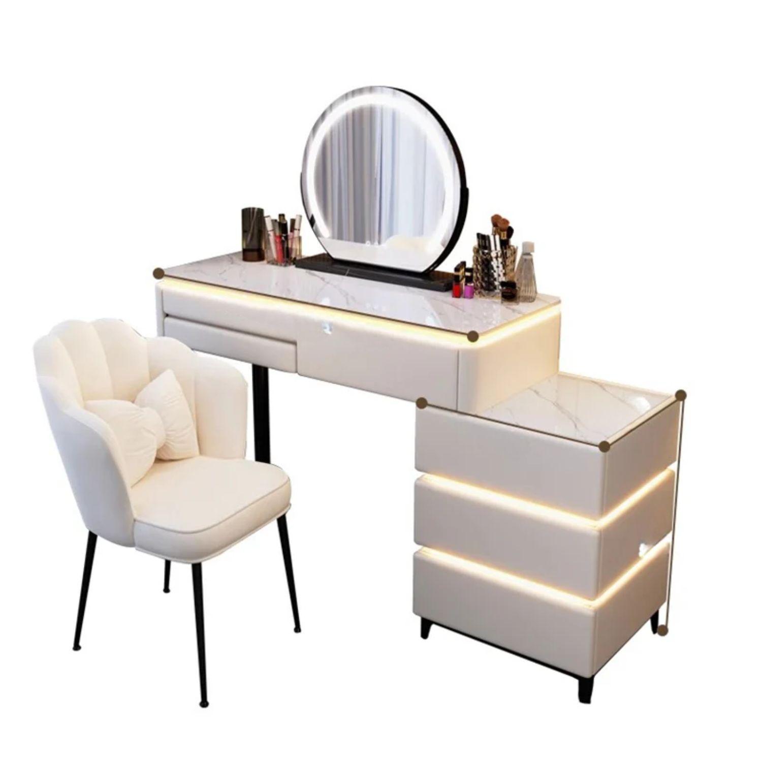 LED Dressing table Marble Design/ 100 cm White Furniture Set
