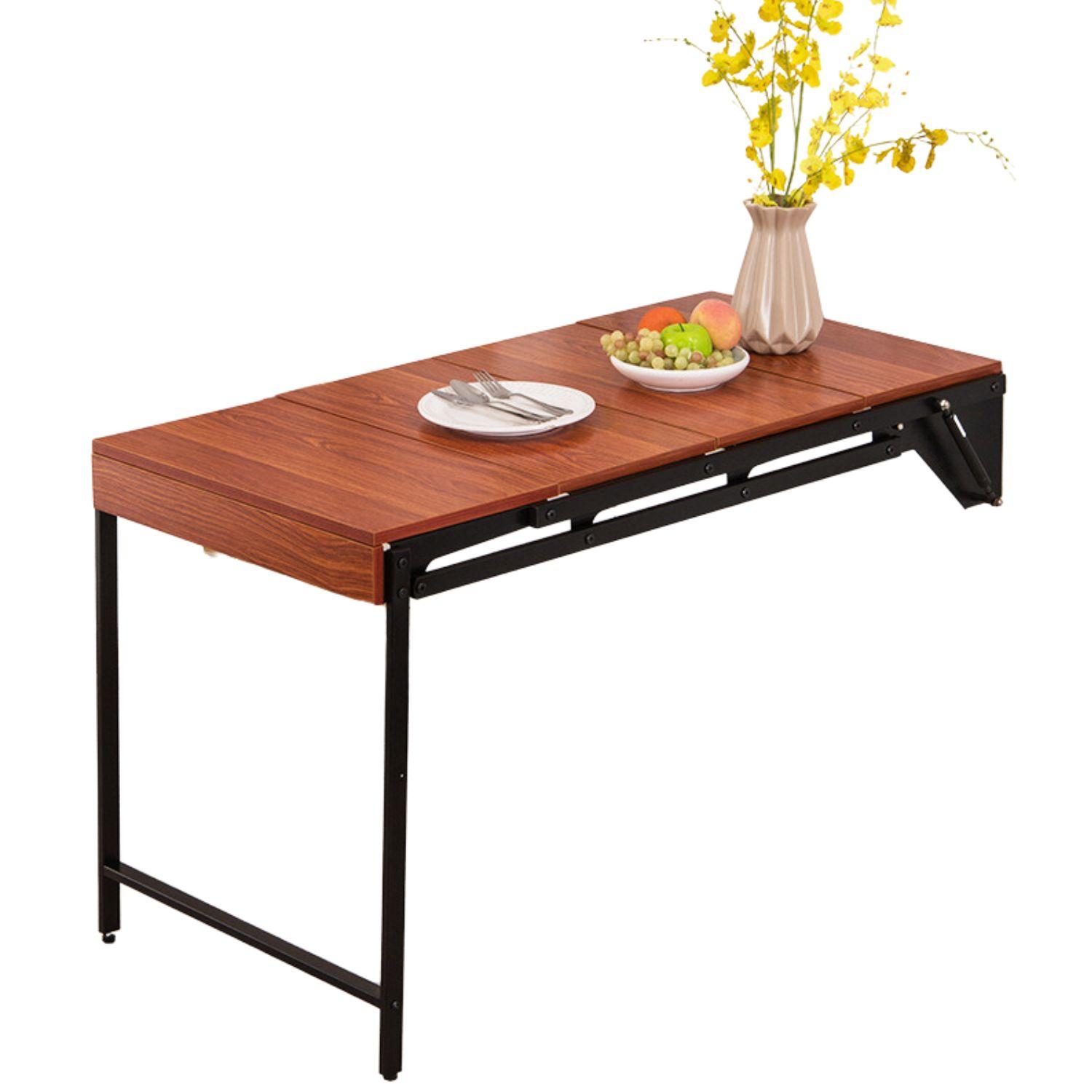 Rozkładany, składany stół z półką montowaną na ścianie - brązowy