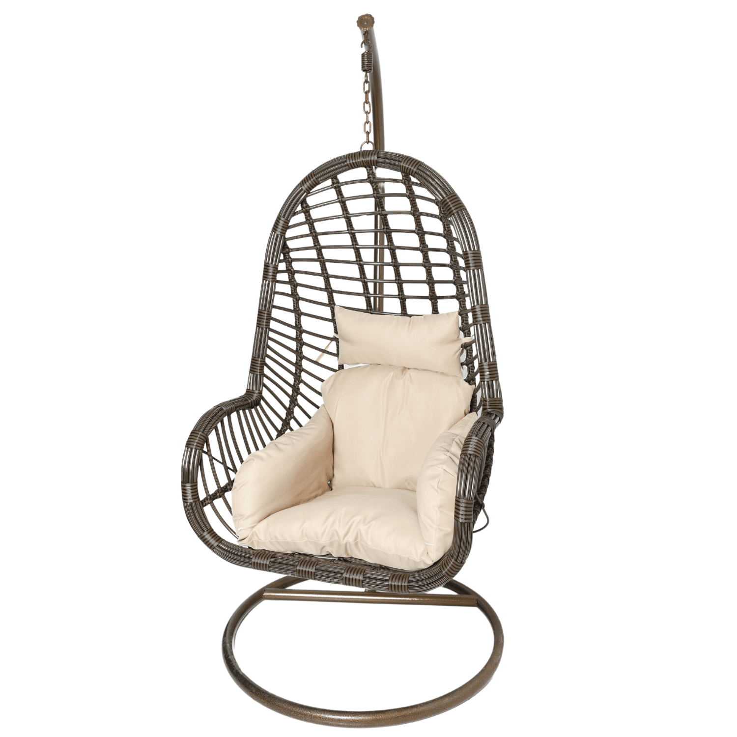 Freestanding Hanging Cocoon Chair Brown (Beige Cushion)