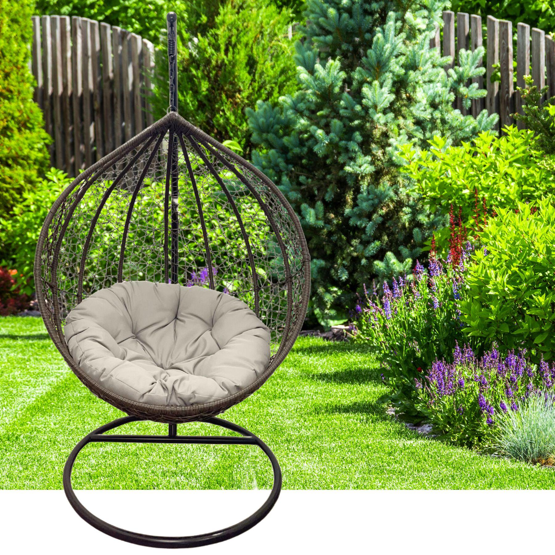 Hanging garden chair for balcon garden brown (grey pillow)