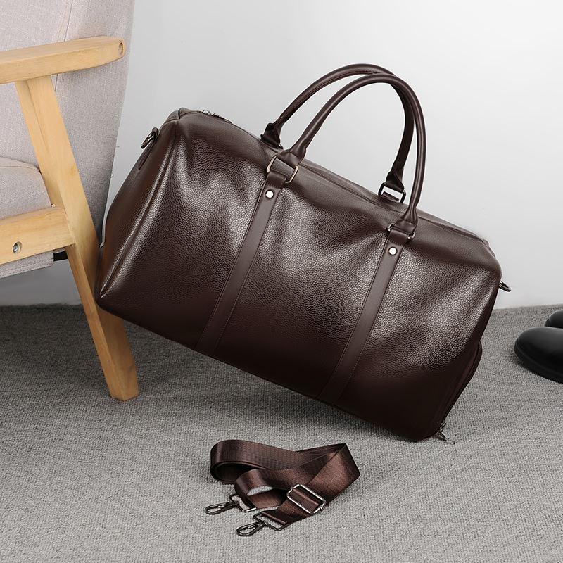 Waterproof travel bag, for the gym, leather - brown