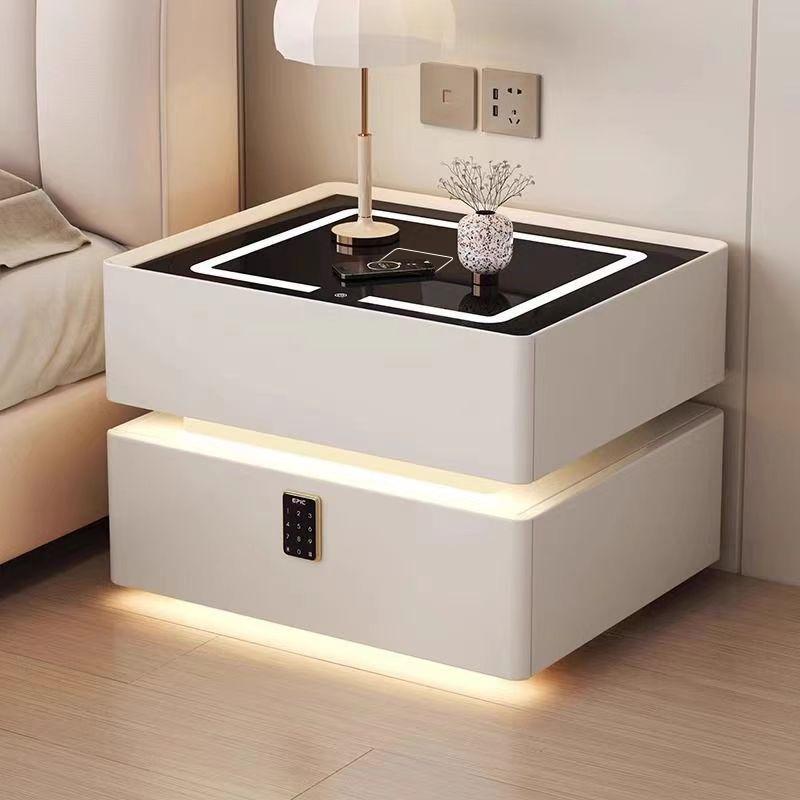 Smart Nightstand with LED Lighting and Wireless Charging - White