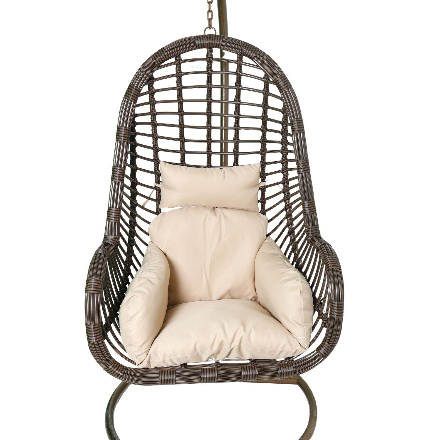 Freestanding Hanging Cocoon Chair Brown (Beige Cushion)