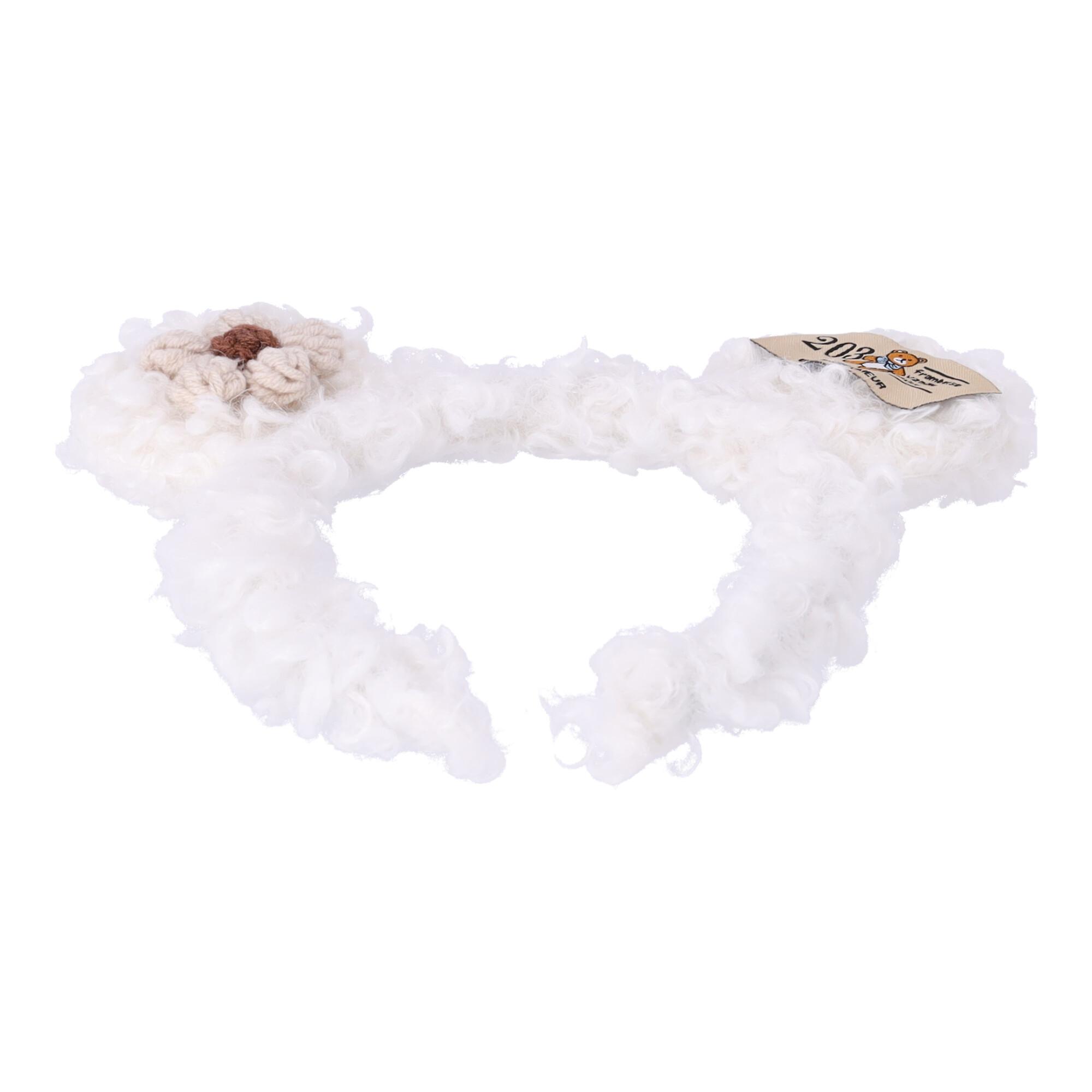 Plush headband with teddy bear ears and flower - white