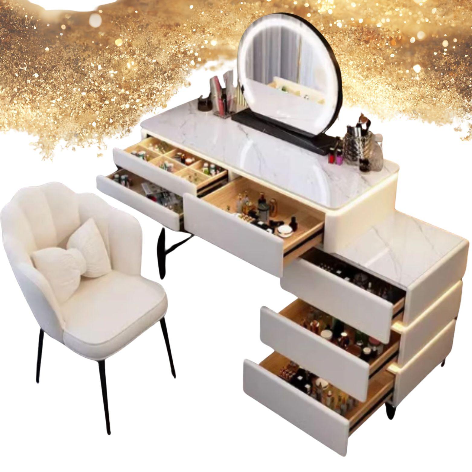 LED Dressing table Marble Design/ 100 cm White Furniture Set