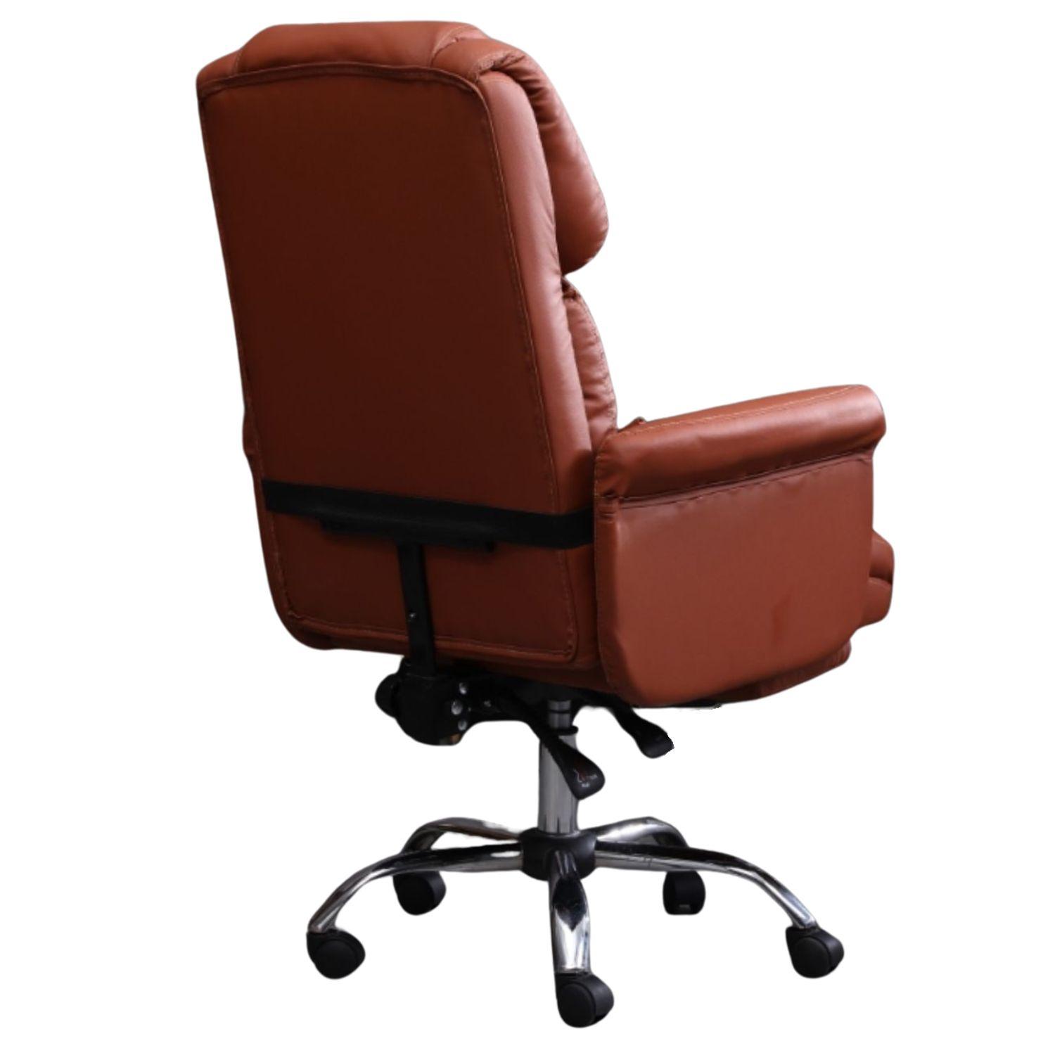 Premium Elegance Office Chair with Footrest - Brown Leather