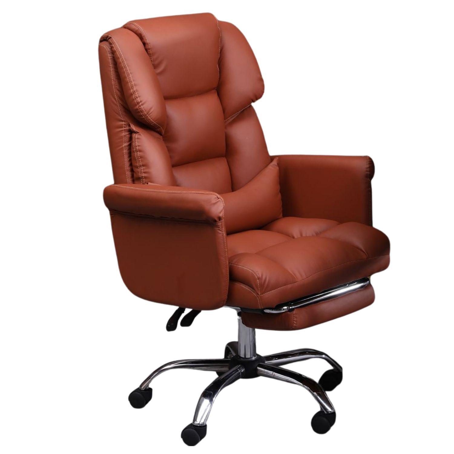 Premium Elegance Office Chair with Footrest - Brown Leather