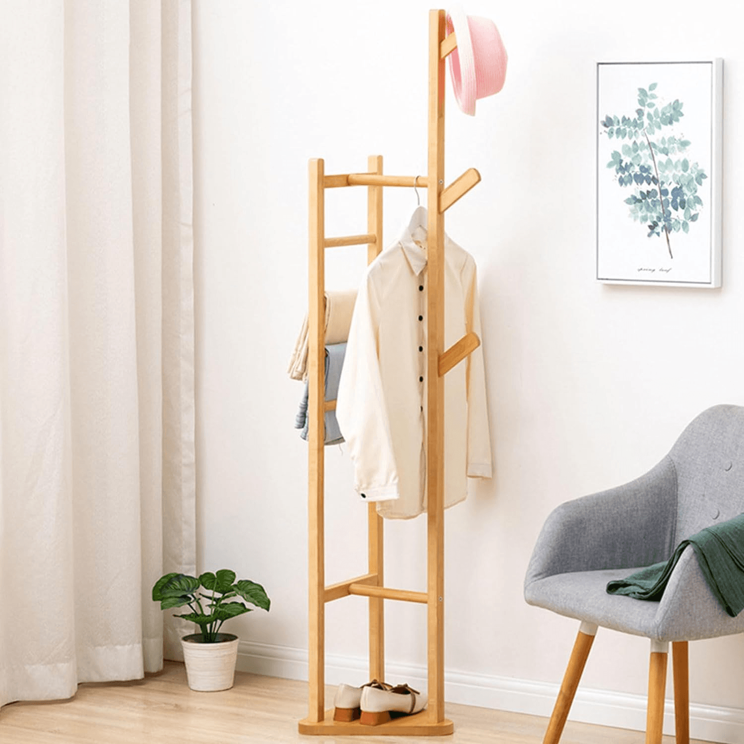 Bamboo Clothing Rack in Tree Shape - 165 cm