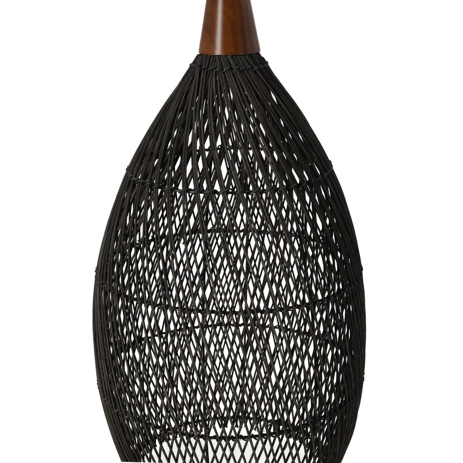 Rustic Rattan Pendant Lamp - 35 cm (Black Color)