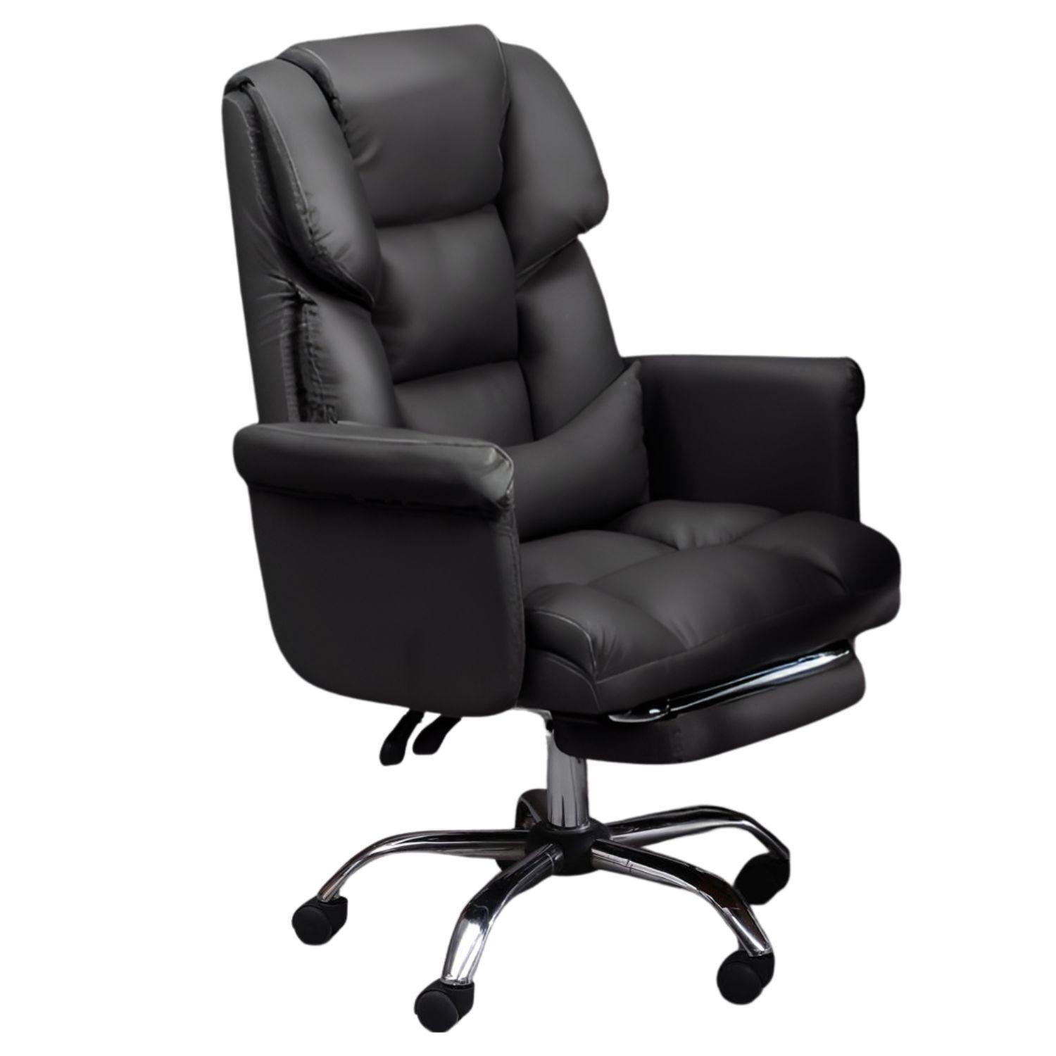Fotel Biurowy Premium Elegance z Podnóżkiem - Skórzany czarny