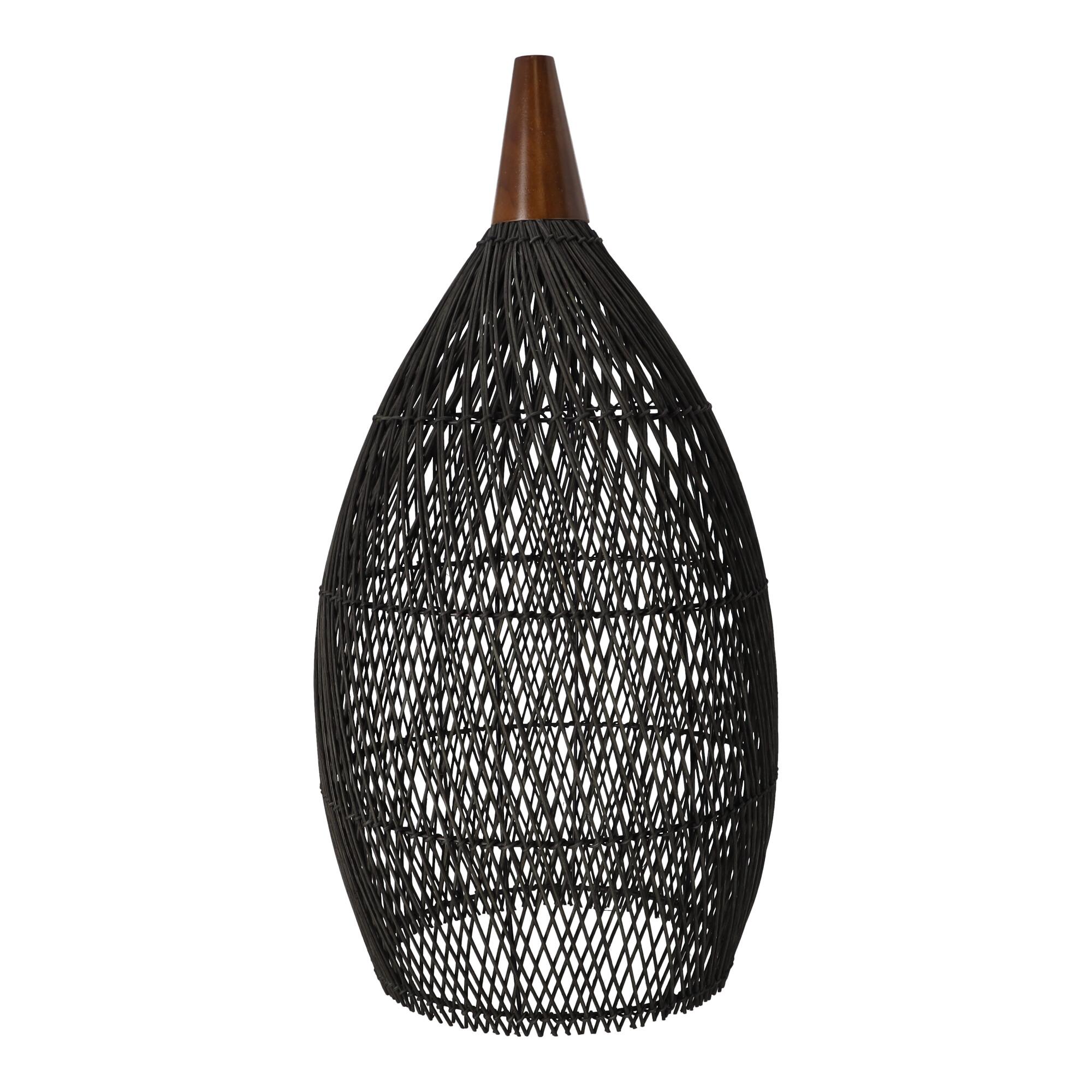 Rustic Rattan Pendant Lamp - 35 cm (Black Color)