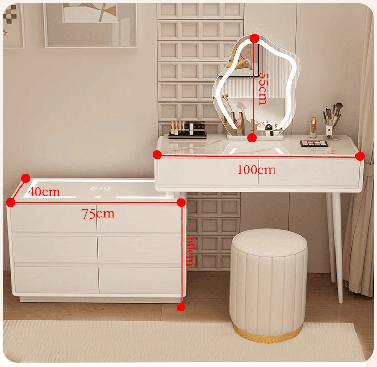 Dressing table with induction charger/ Furniture set, Laura - 100 cm - white