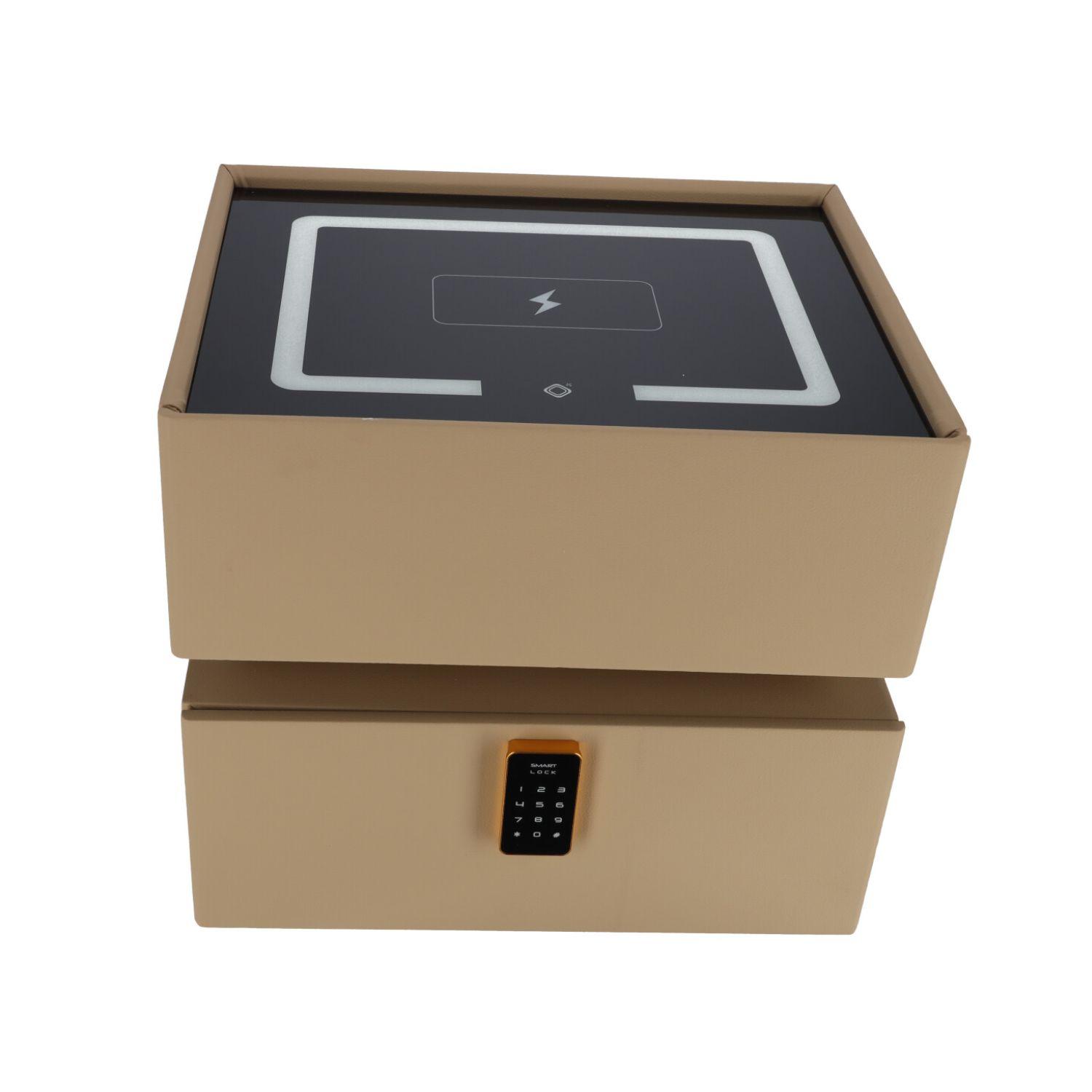 Smart Nightstand with LED Lighting and Wireless Charging - dark beige