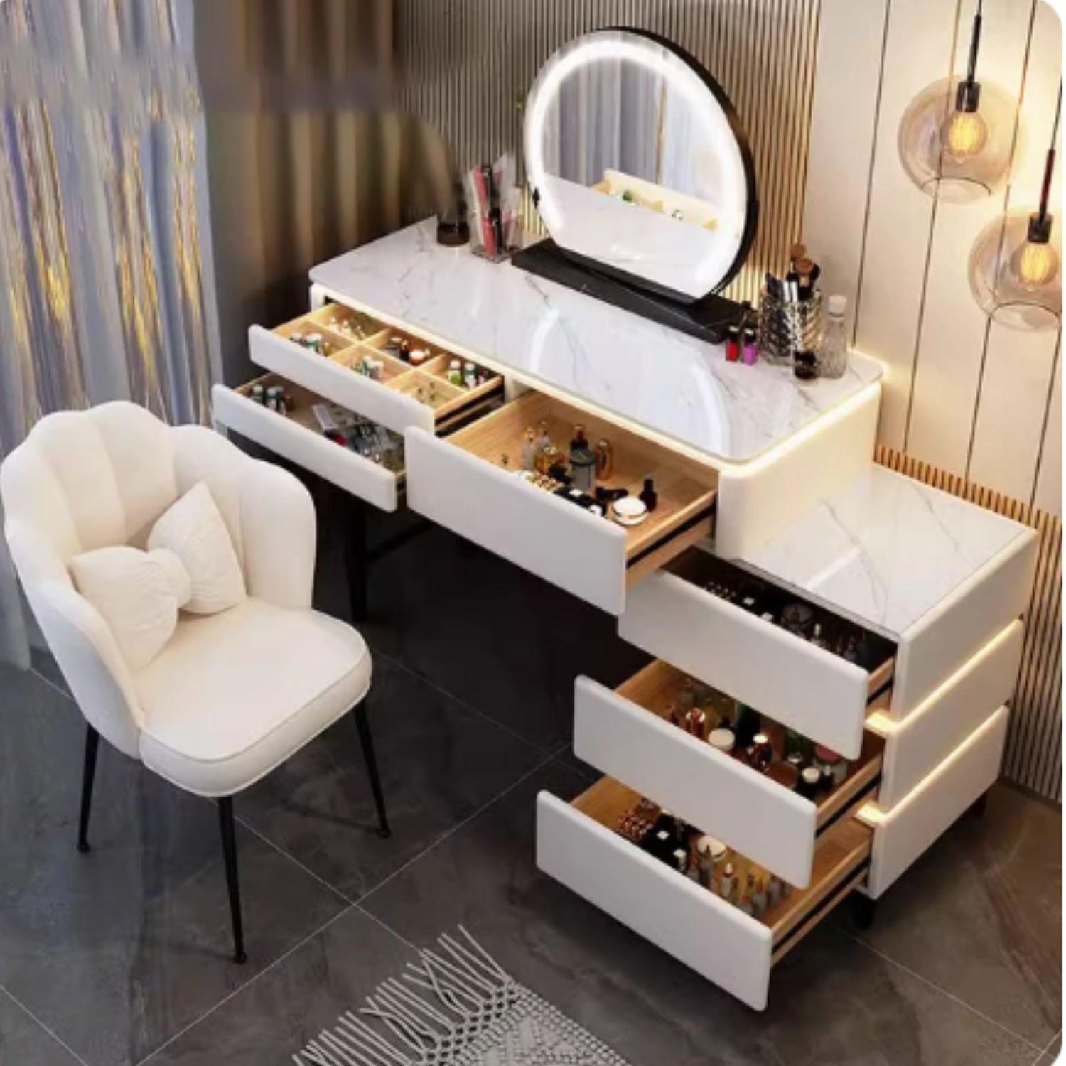 LED Dressing table Marble Design/ 100 cm White Furniture Set