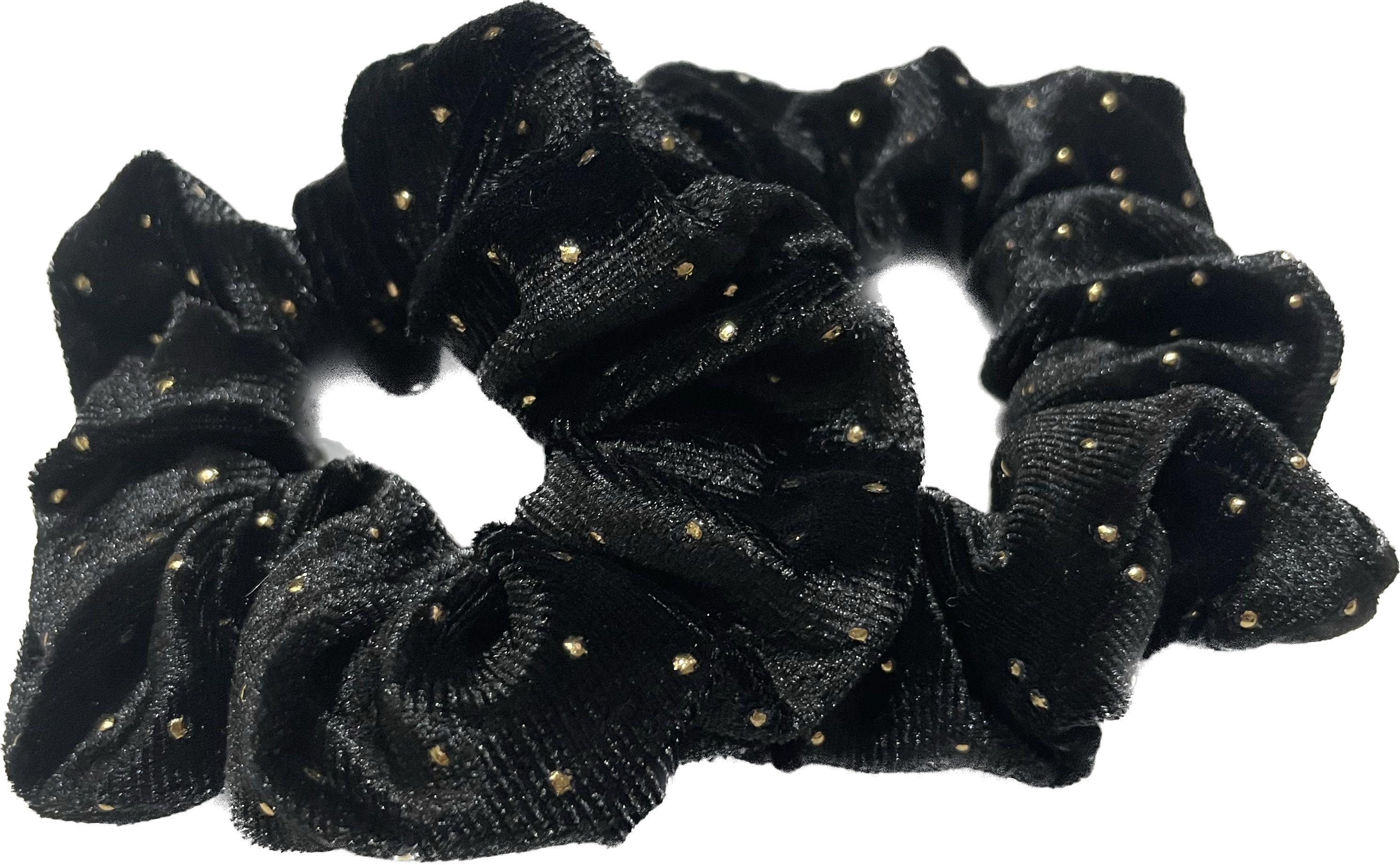 Velor hair scrunchie BLING 2 pcs. - with golden rhinestones, black