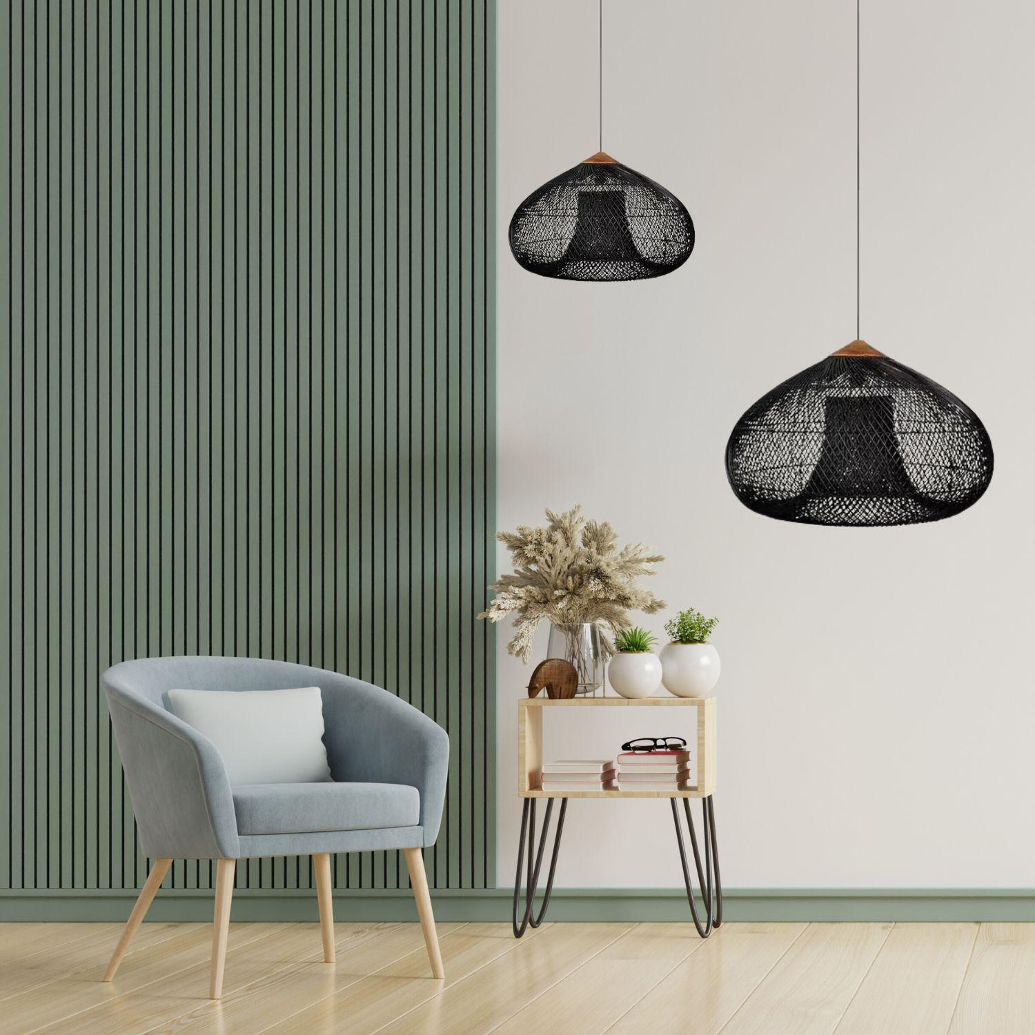 Ceiling Natural Rattan Pendant Lamp - 50 cm - Black