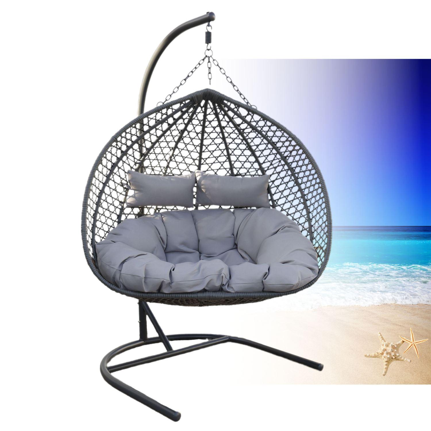 Two-seater hanging chair - gray two-seater cocoon (Grey Pillow)