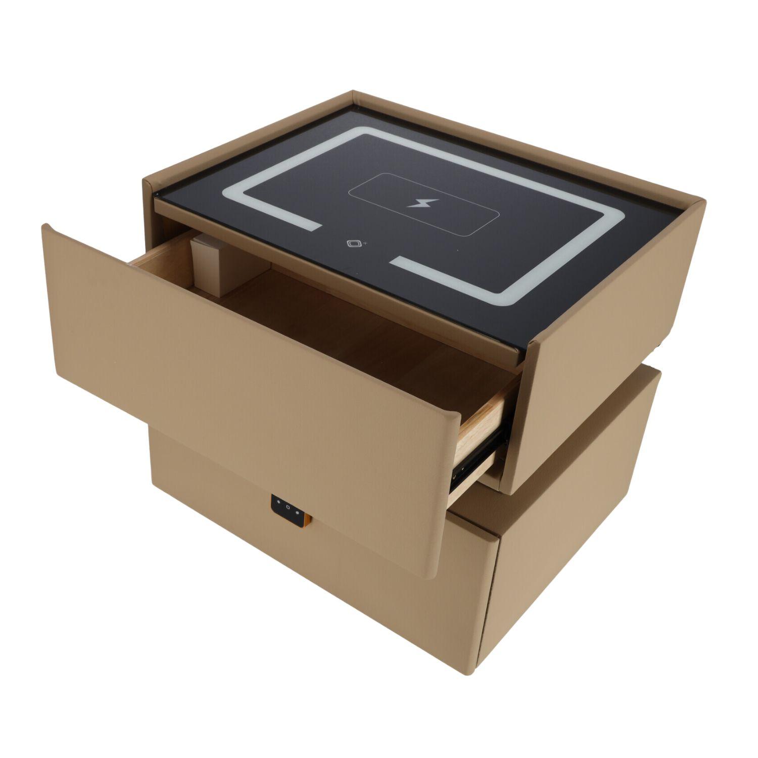 Smart Nightstand with LED Lighting and Wireless Charging - dark beige