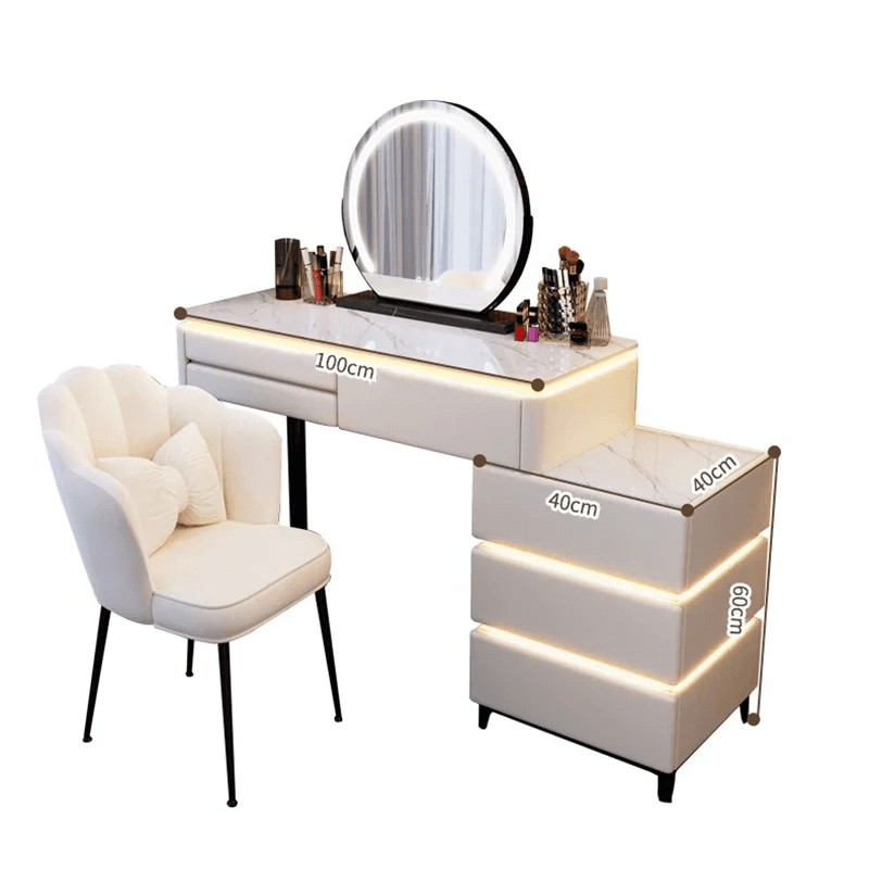 LED Dressing table Marble Design/ 100 cm White Furniture Set