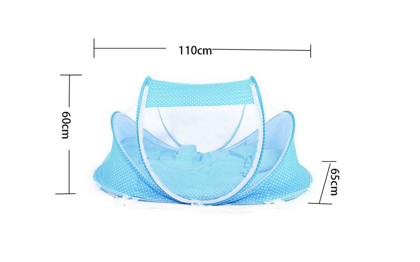 Folding travel cot with mosquito net - blue