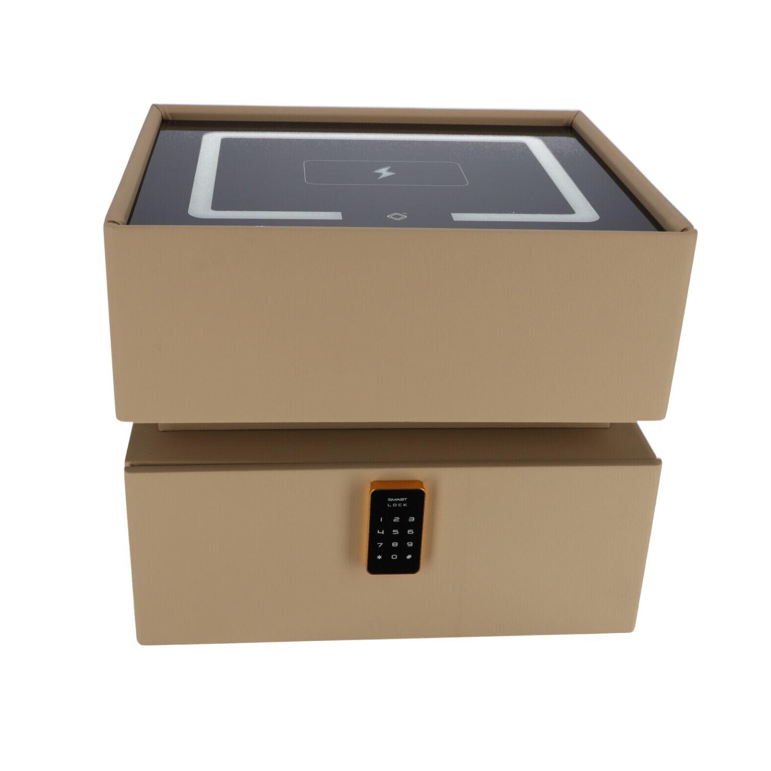 Smart Nightstand with LED Lighting and Wireless Charging - dark beige