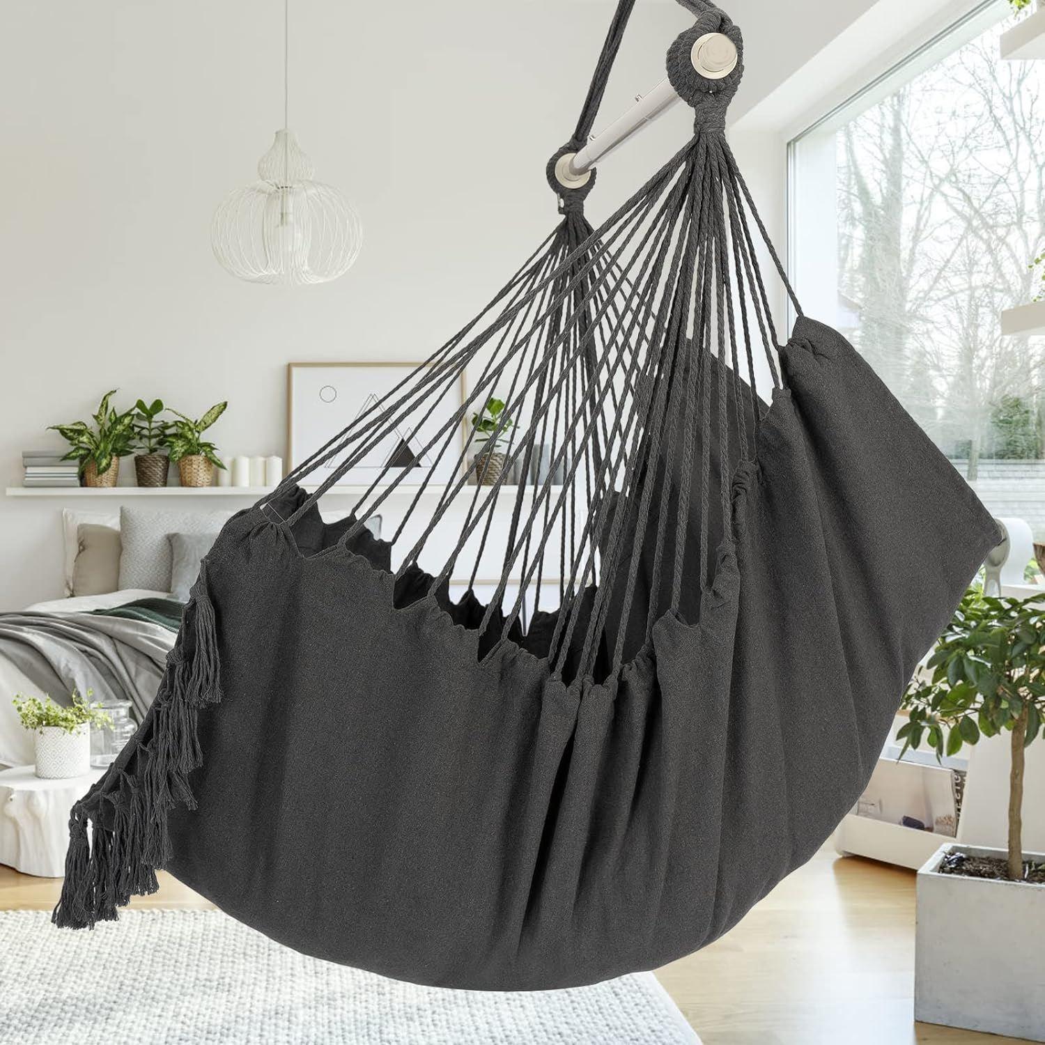 Hanging cotton swing for the garden or room - dark gray + assembly kit