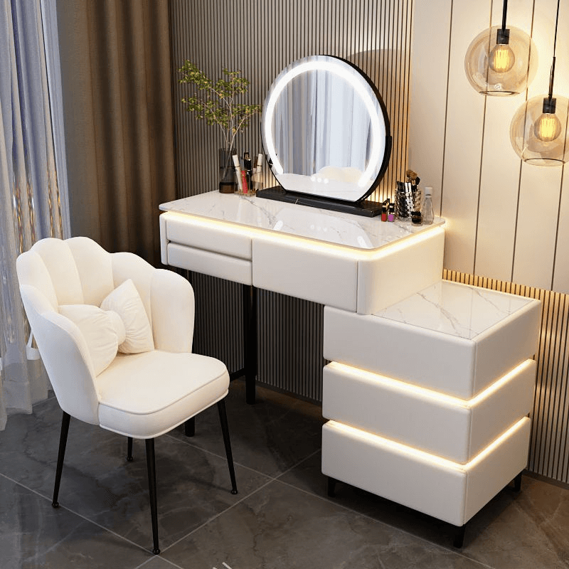 LED Dressing table Marble Design/ 100 cm White Furniture Set