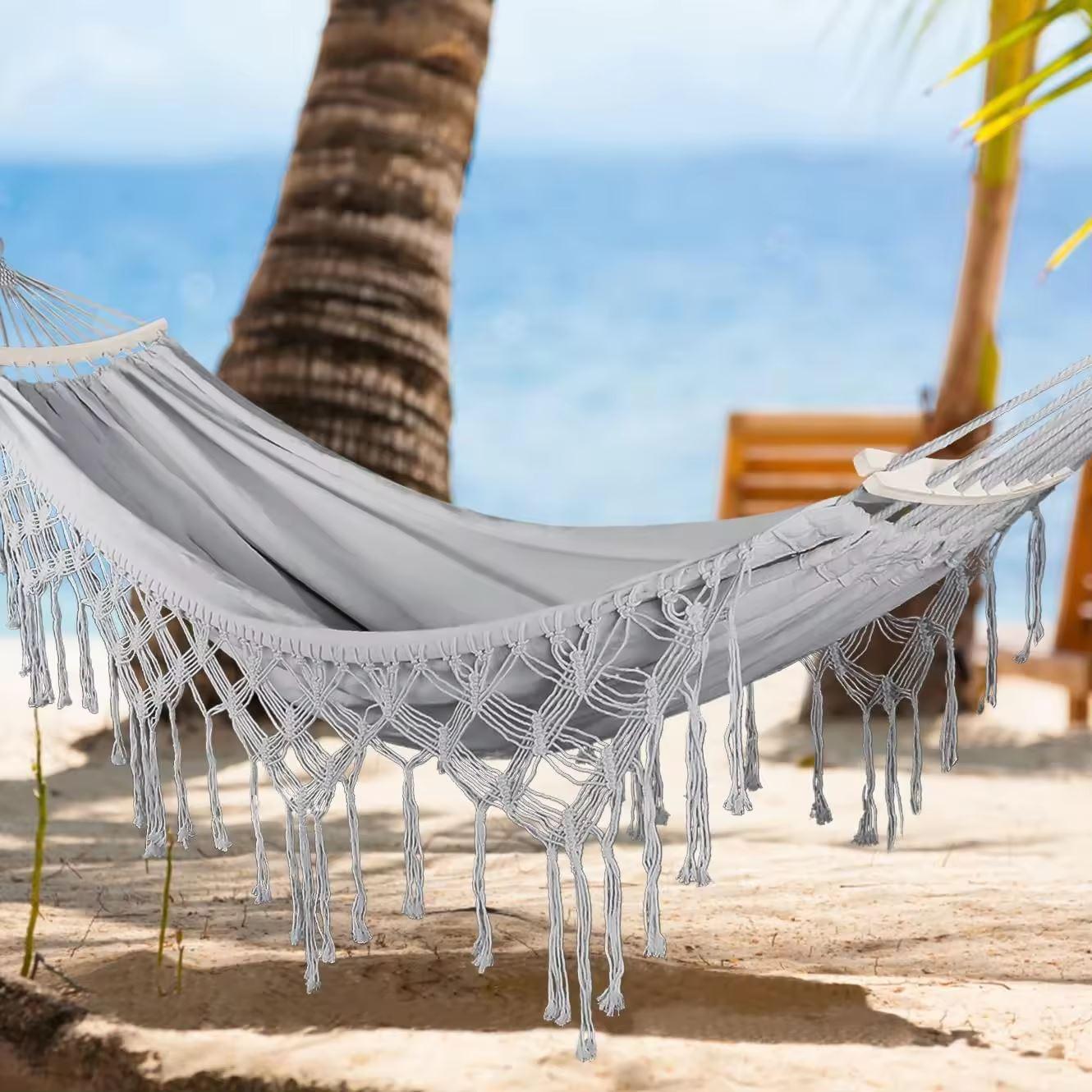 Boho Cotton Garden Hammock with Fringes