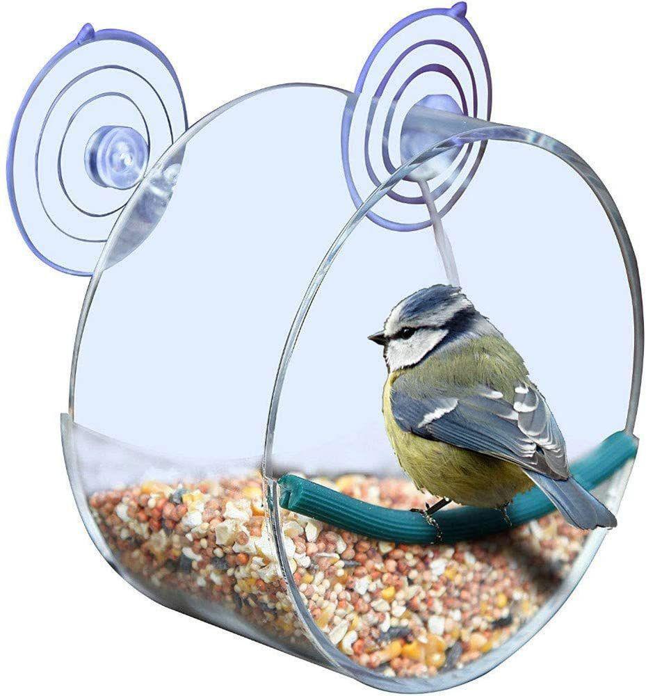 Transparent bird feeder for glass, round 15x8 cm