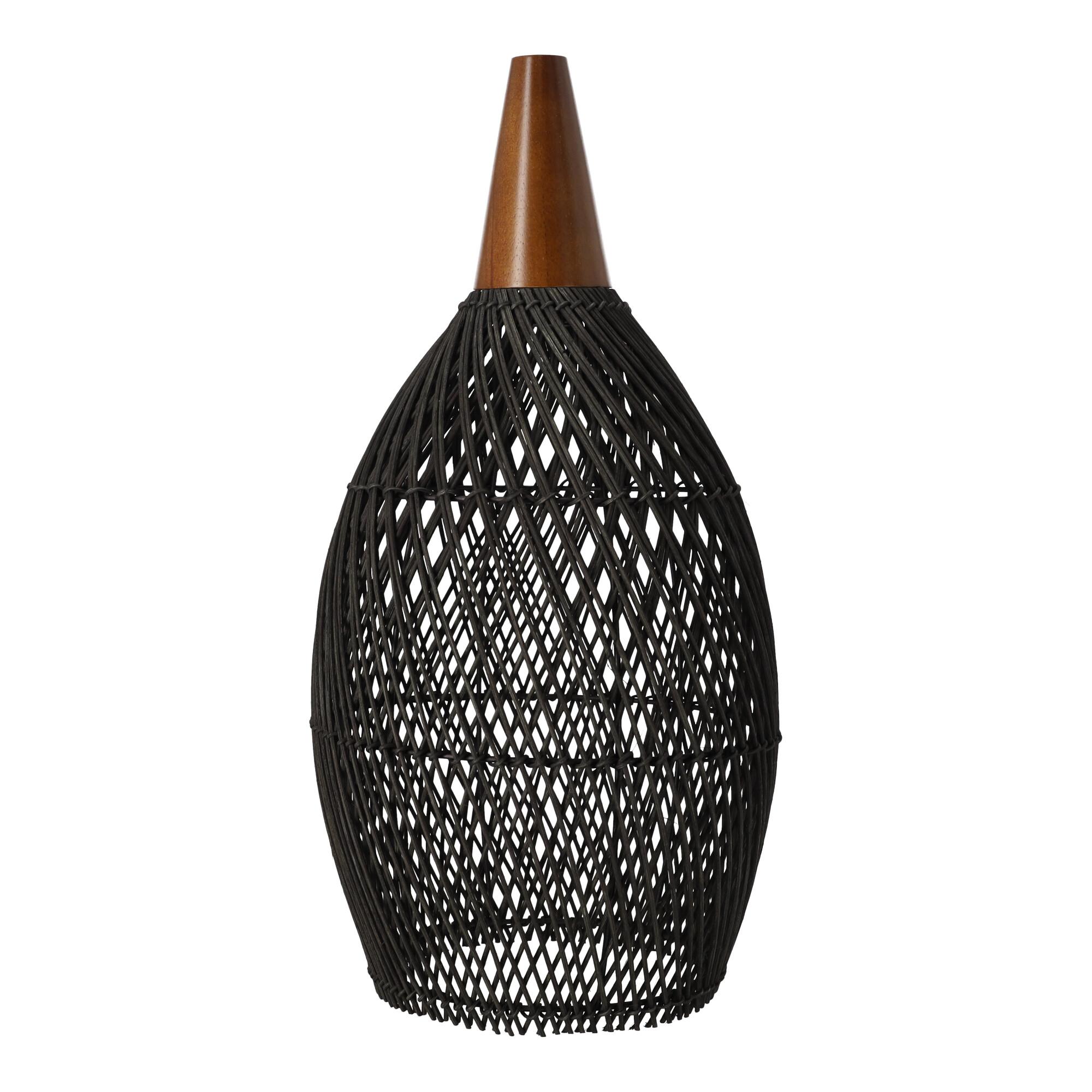 Rustic Rattan Pendant Lamp - 25cm (Black Color)