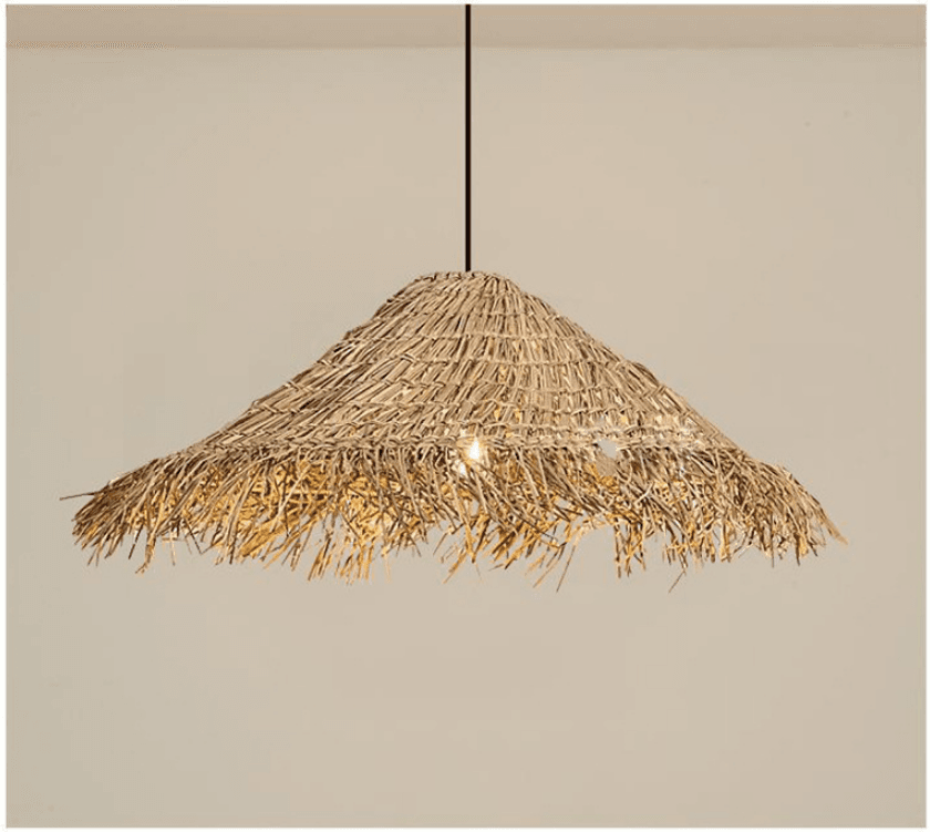 Natural Rattan Chandelier in the Shape of a Straw Hat - 40 cm