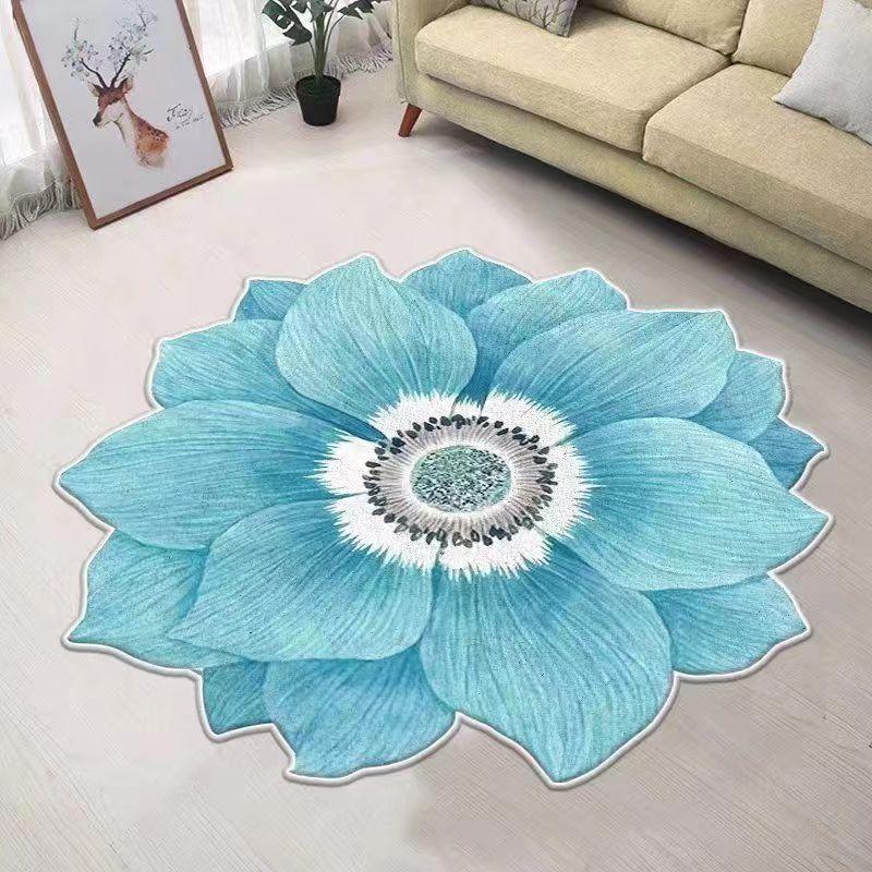 Non-slip carpet in the shape of a flower 100 x 100 cm - blue