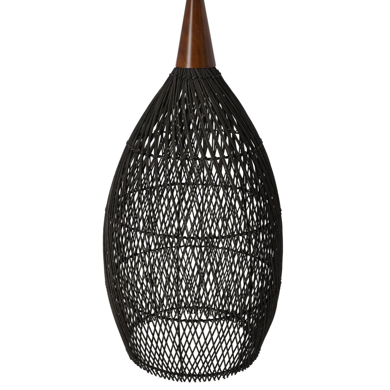 Rustic Rattan Pendant Lamp - 35 cm (Black Color)