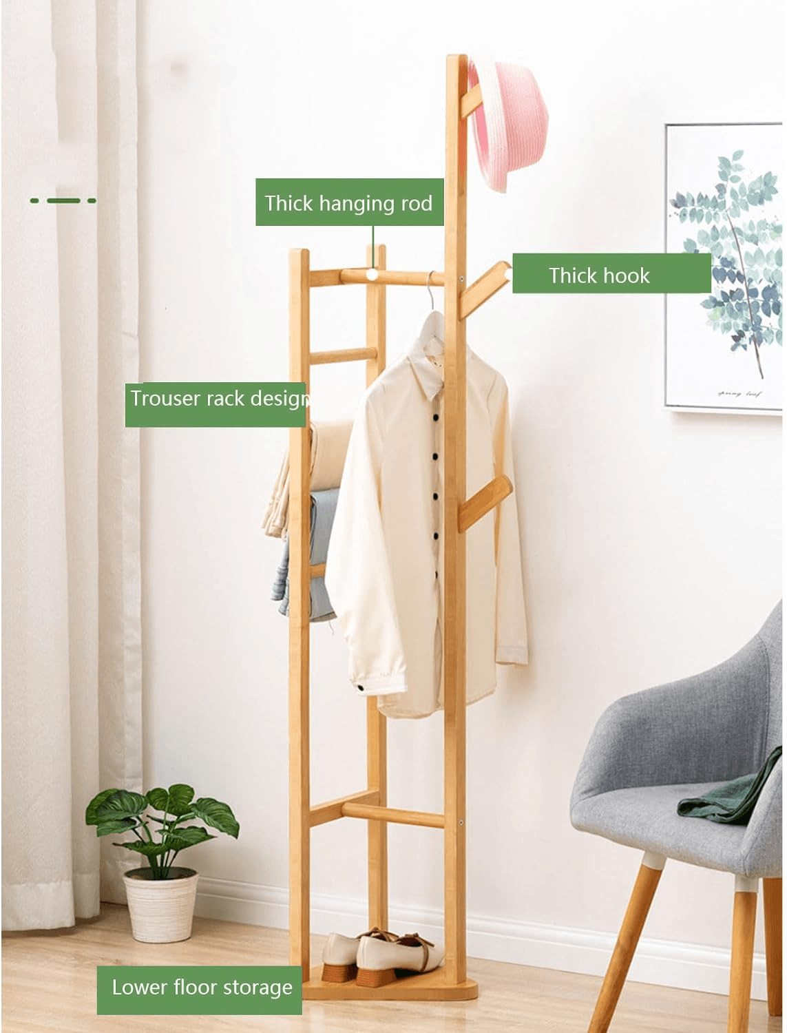 Bamboo Clothing Rack in Tree Shape - 165 cm