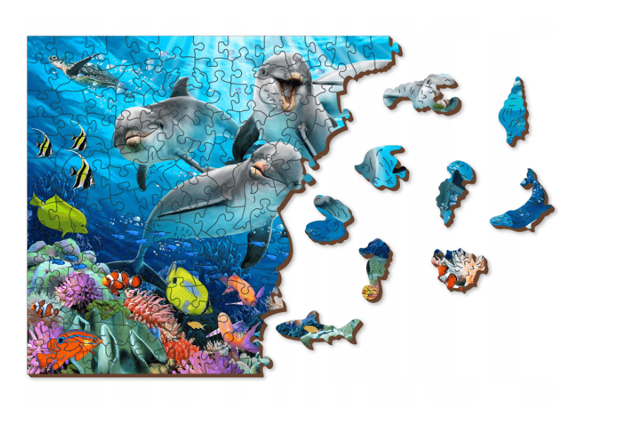 Wooden Puzzle with figurines - Happy Dolphins, 1010 elements