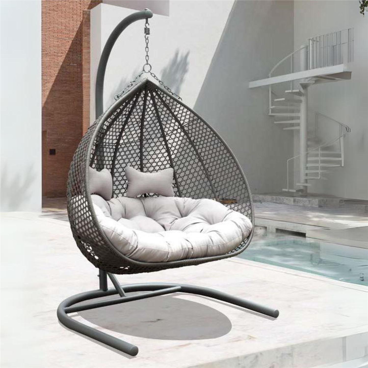 Two-seater hanging chair - gray two-seater cocoon (Grey Pillow)