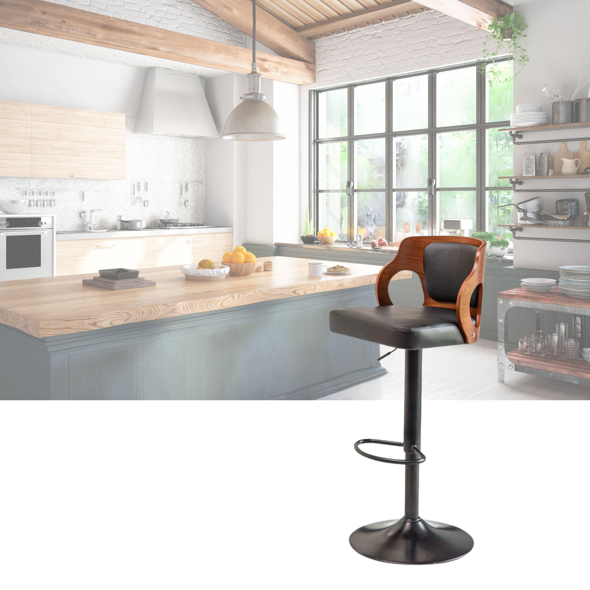 Stylish LOFT Bar Stool Black with Walnut Wood