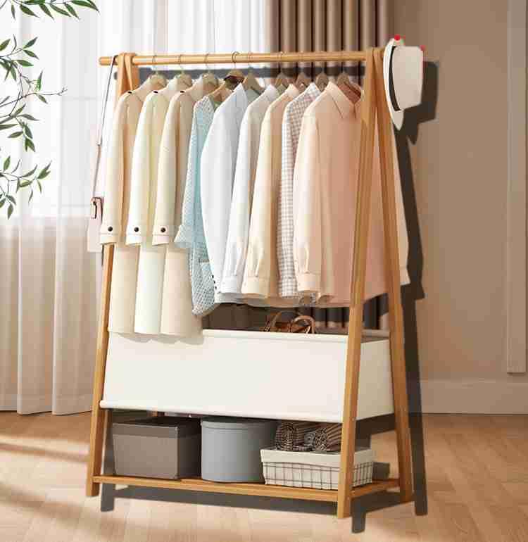 Bamboo Clothes Rack with Storage Bag and Accessory Shelf - 66 cm