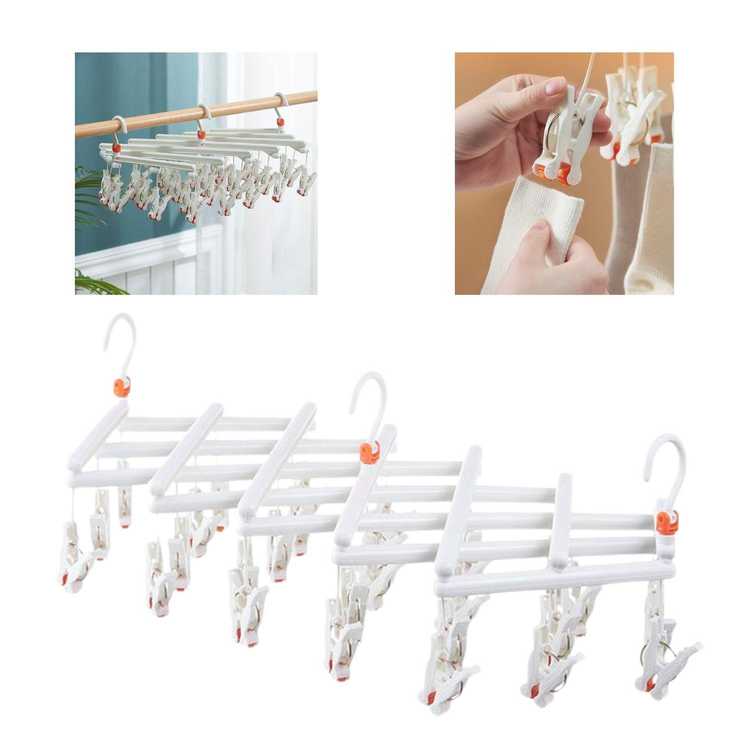 Practical Folding Clothes Hanger with Clips, 29 Clips, white