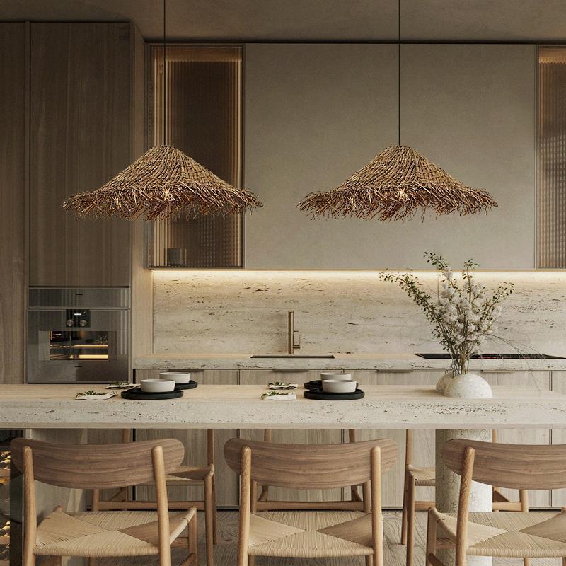 Natural Rattan Chandelier in the Shape of a Straw Hat - 40 cm