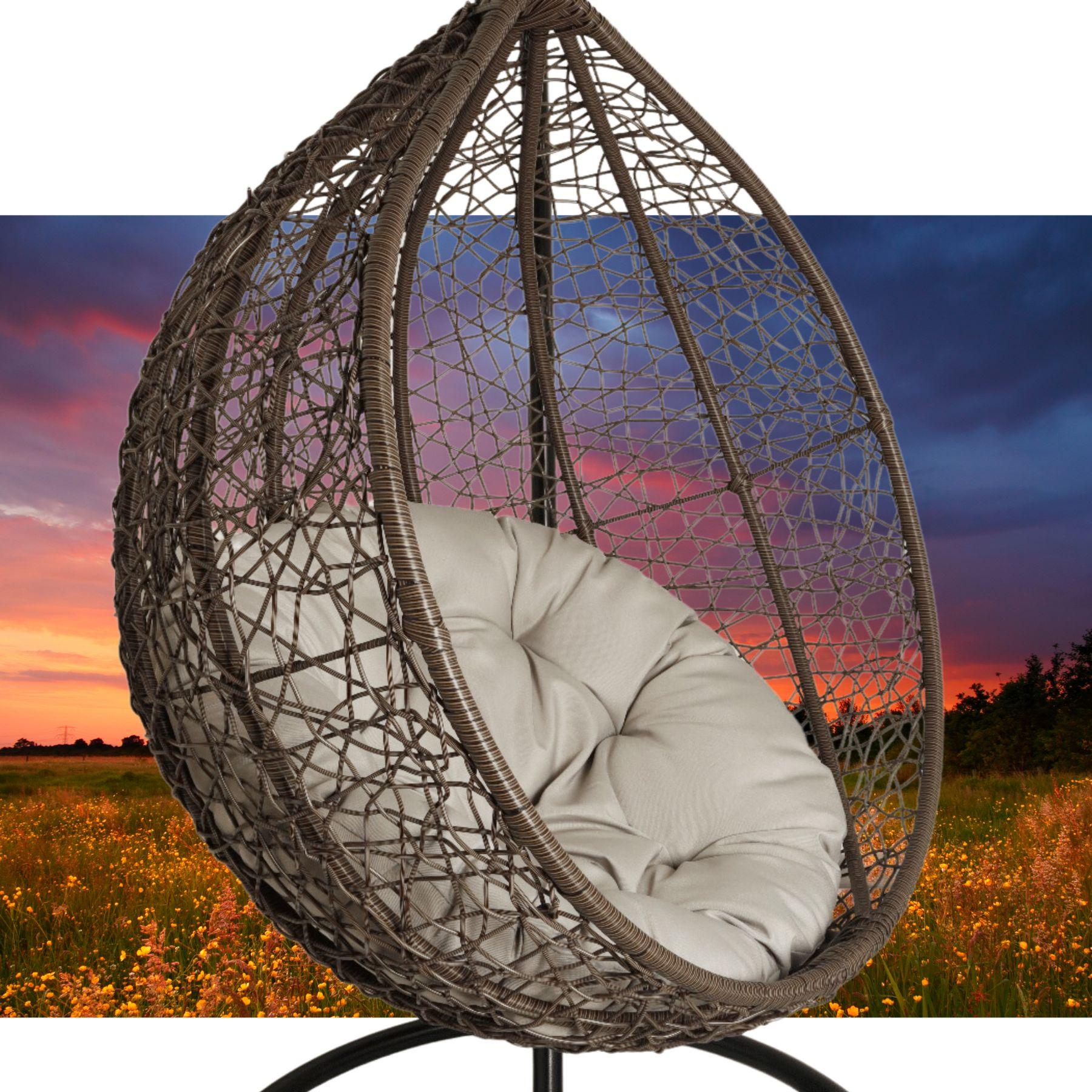 Hanging garden chair for balcon garden brown (grey pillow)