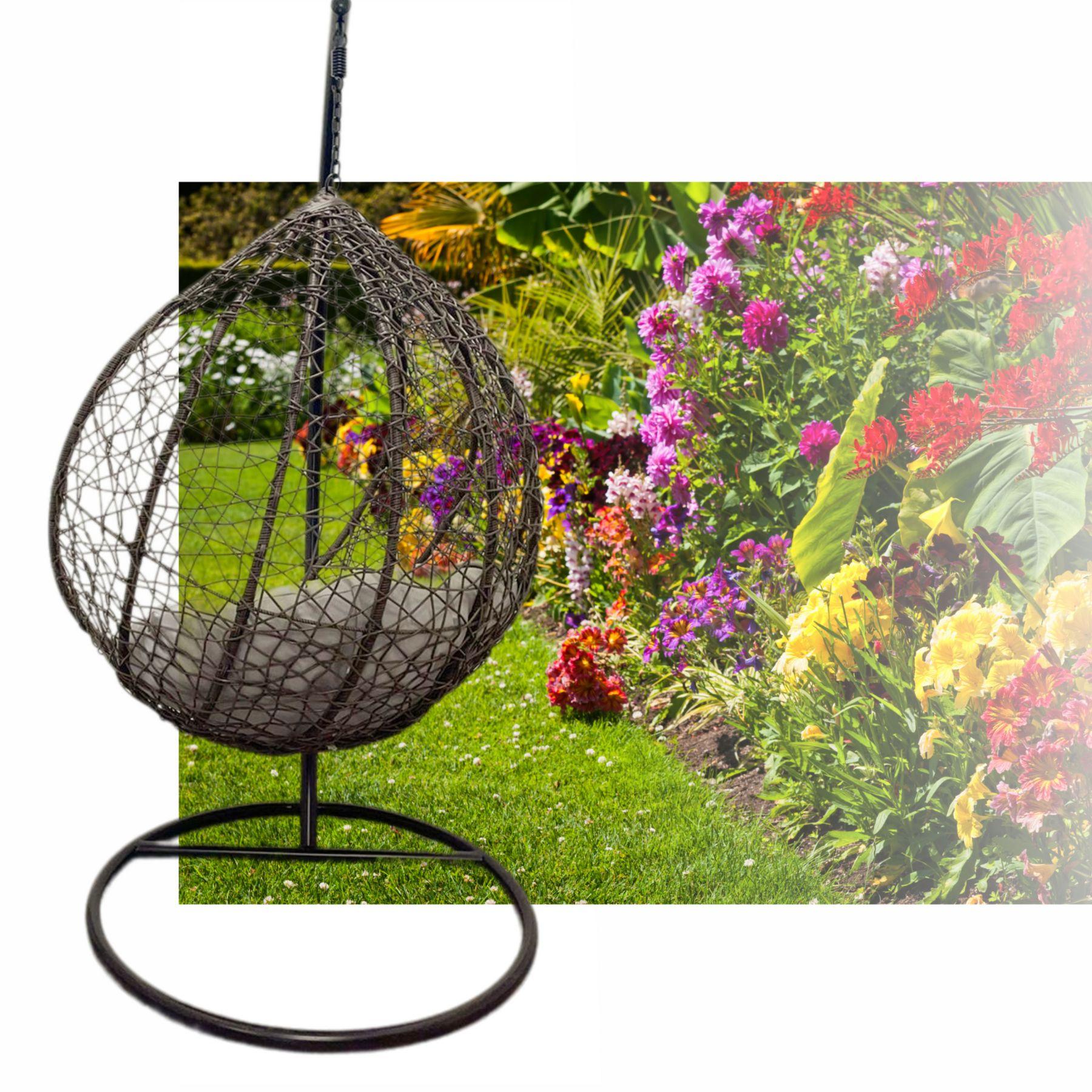 Hanging garden chair for balcon garden brown (grey pillow)