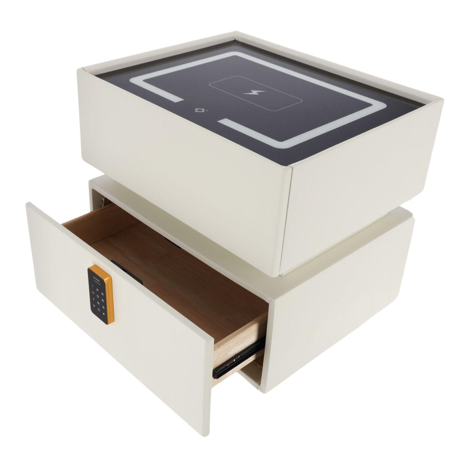 Smart Nightstand with LED Lighting and Wireless Charging - White