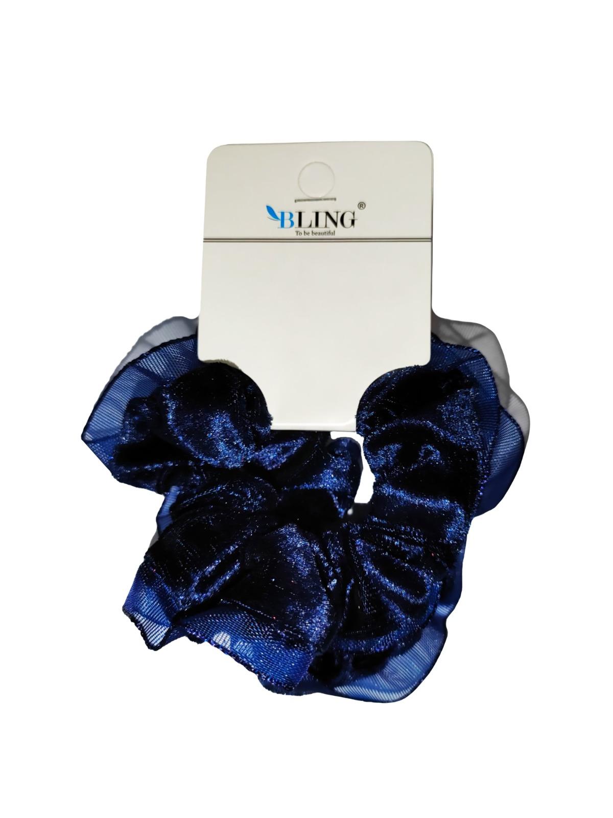 Velor hair scrunchie BLING 2 pcs. - with lace, navy