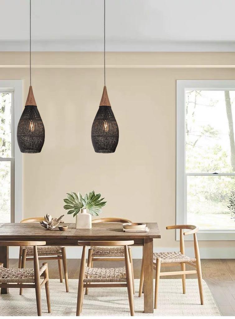 Rustic Rattan Pendant Lamp - 35 cm (Black Color)