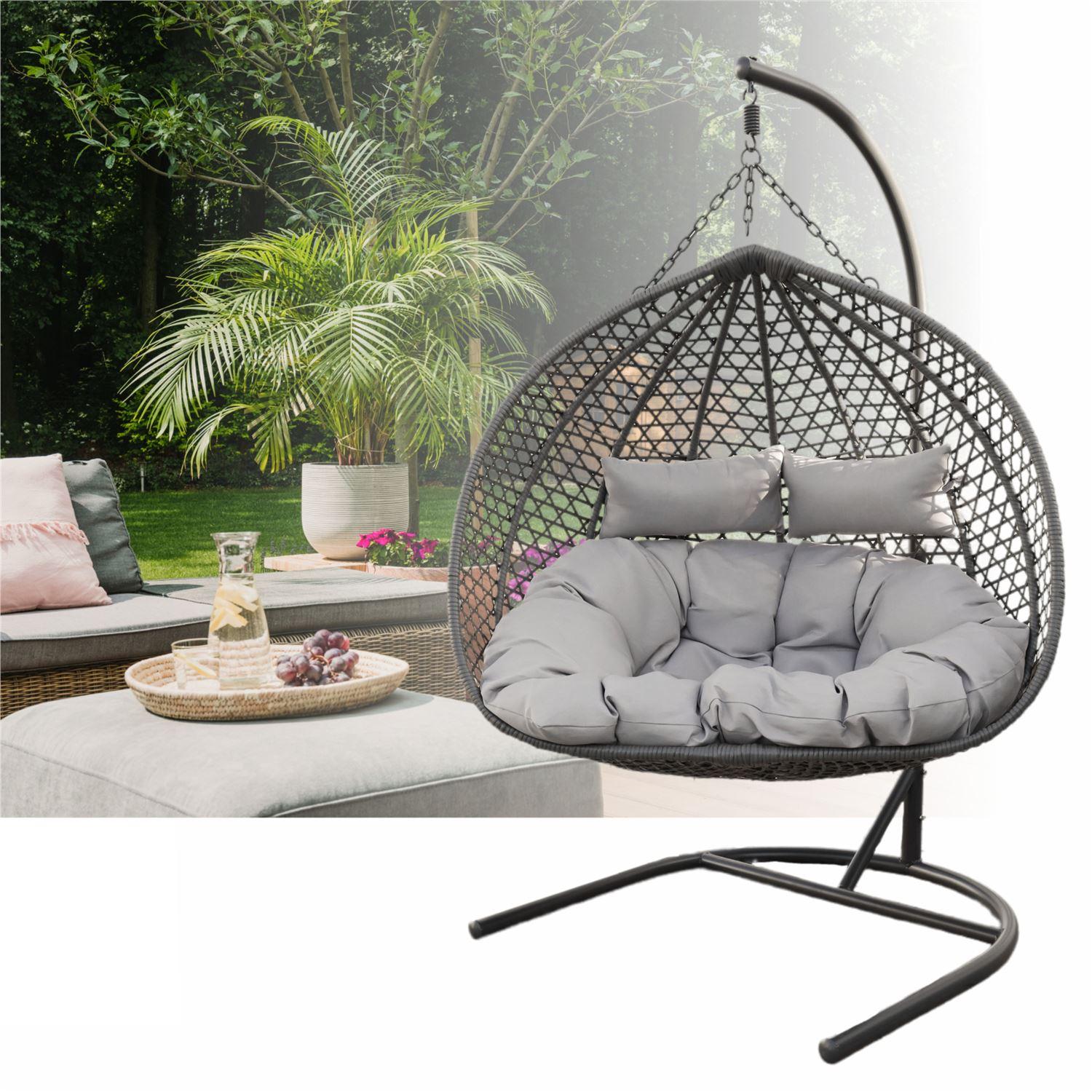 Two-seater hanging chair - gray two-seater cocoon (Grey Pillow)