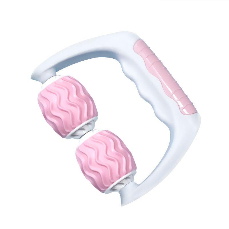 Hand-held body massager with 2 rollers - white and pink